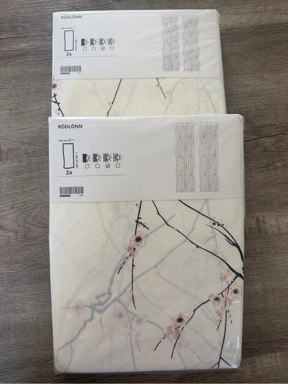 IKEA - RÖDLÖNN Floral Branch Window Curtains - Soft White with Blush Pink